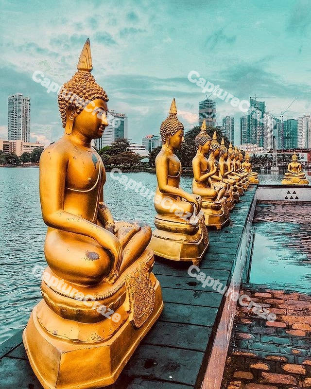 View of three golden Buddha Statues